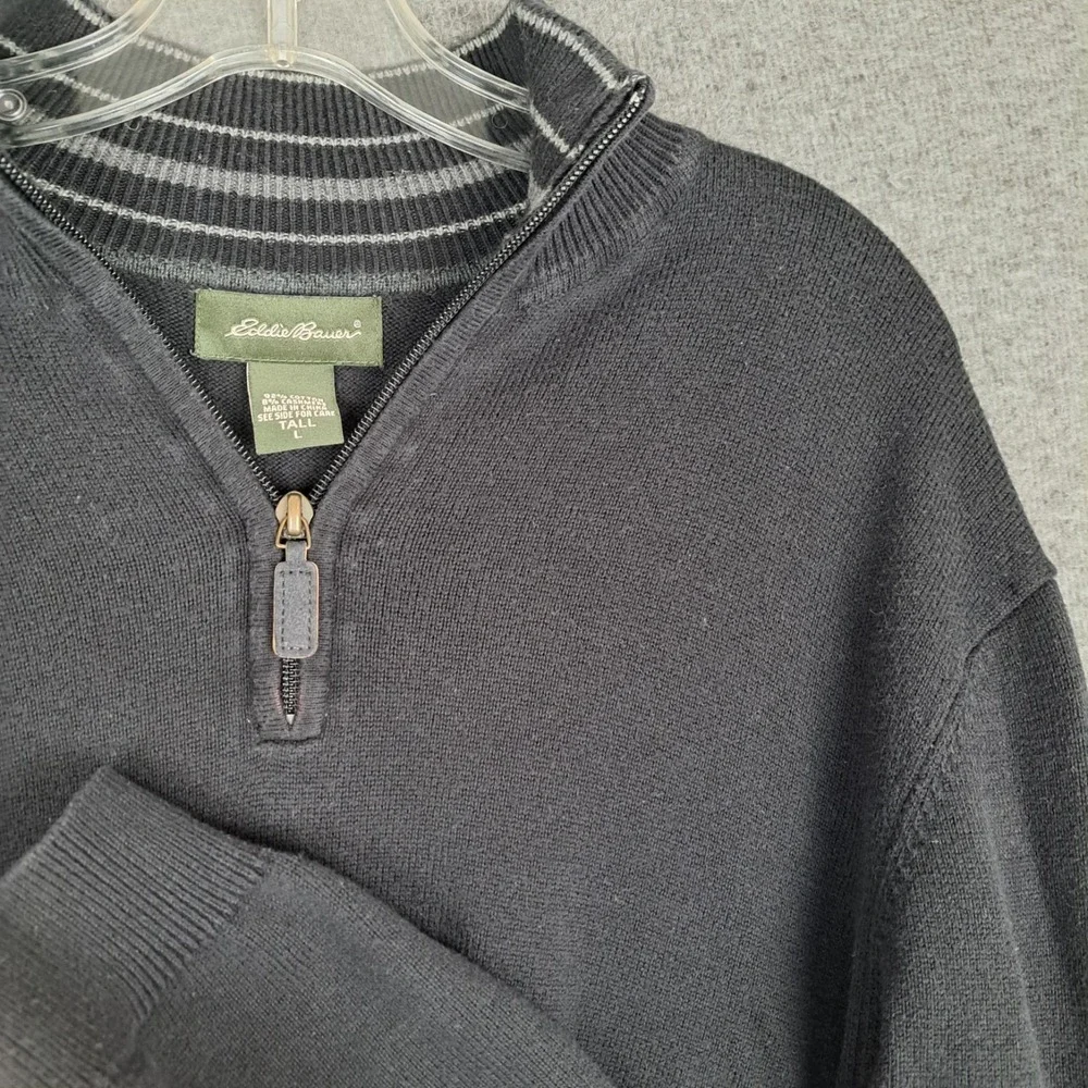 Eddie Bauer Men's Mock Neck Sweater Size LT Quarter Zip Cotton Cashmere Blalck
